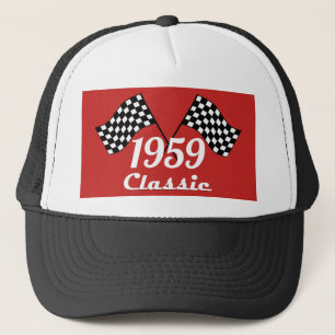 Retro 1959 Klassische Schwarz-Weiß-Karierte Rennfl Truckerkappe