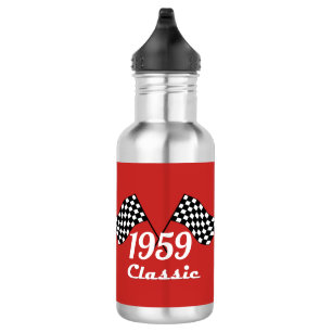 Retro 1959 Klassische Schwarz-Weiß-Schachbrettflag Edelstahlflasche