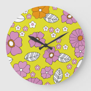 Retro 1960 Blumen Große Wanduhr
