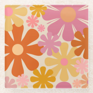 Retro 1960er 1970er Blumen Floralmuster Glasuntersetzer