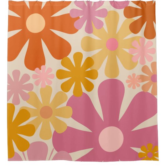 Retro 1960er Blume Blumenmuster Duschvorhang (Vorderseite)