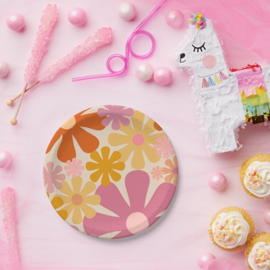 Retro 1960er Blume Blumenmuster Pappteller (Party)