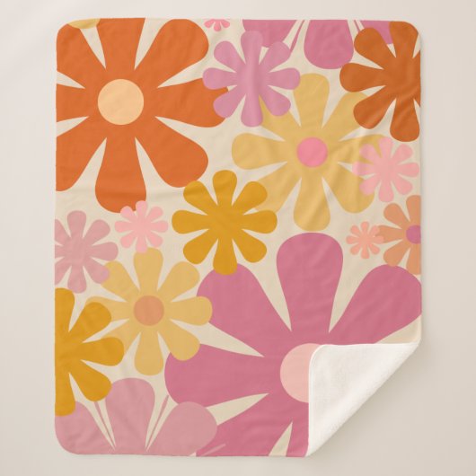 Retro 1960er Blume Blumenmuster Sherpadecke (Vorderseite)
