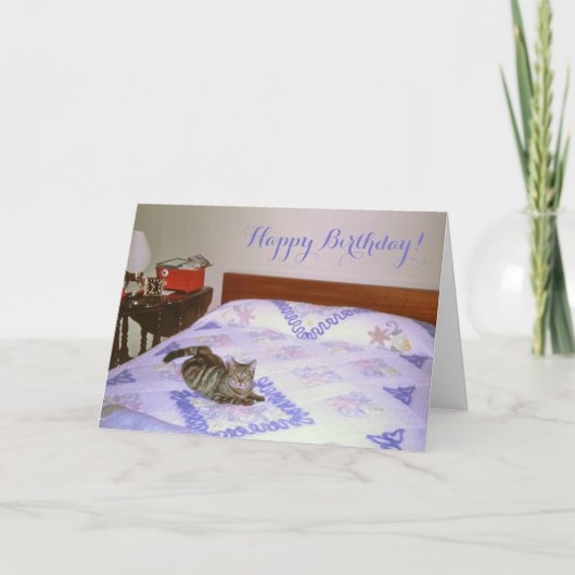 Retro 1960er Cat Lay Vintag Chenille Blanket Karte (Vorderseite)