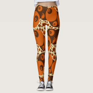 Retro 1960er - Design Orange Brown Orbs Cream der  Leggings