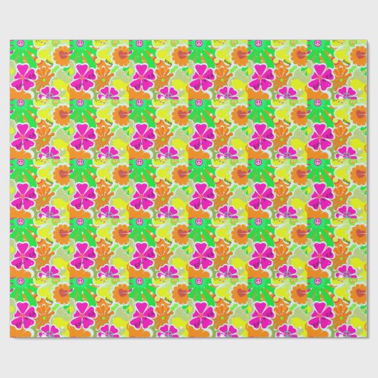 Retro 1960er: Frieden, Liebe, Rock and Roll Geschenkpapier (Flach)