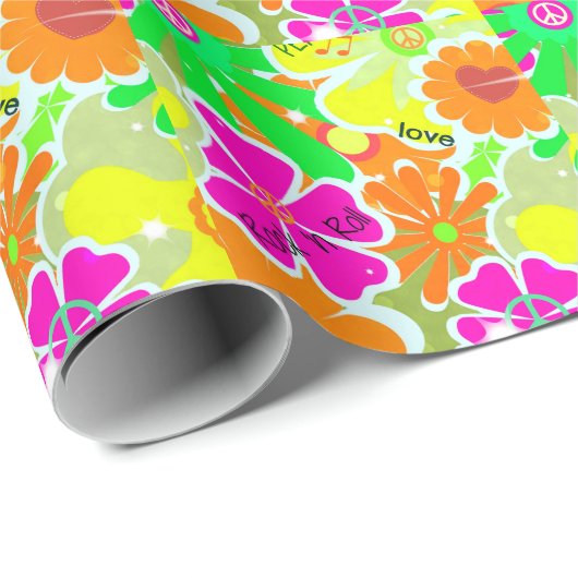 Retro 1960er: Frieden, Liebe, Rock and Roll Geschenkpapier (Rolleneckpunkt)