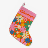 Retro 1960er-Jahre farbiges Blumenmuster mit Namen Kleiner Weihnachtsstrumpf (Vorderansicht (hängend))