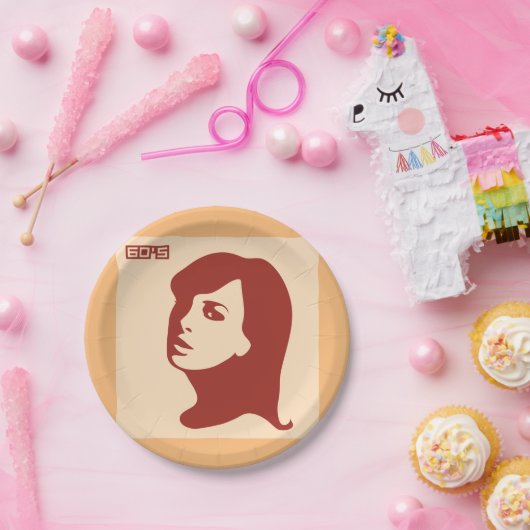 Retro 1960er Minimalistische Illustrationskunst Pappteller (Party)