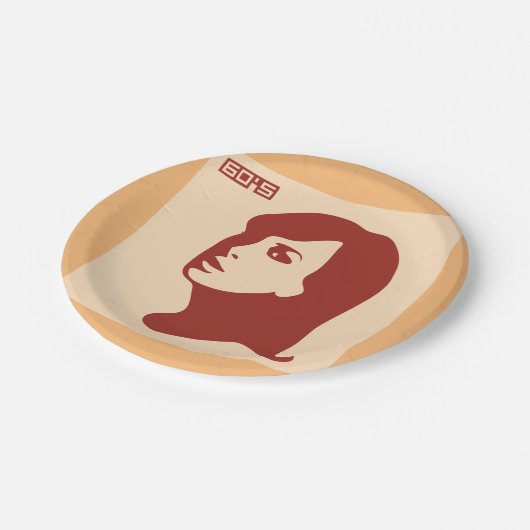 Retro 1960er Minimalistische Illustrationskunst Pappteller (Schrägansicht)