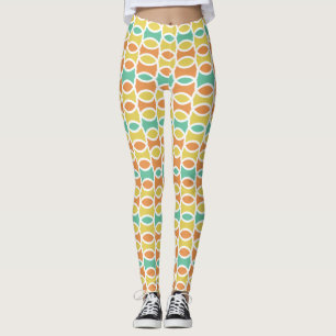Retro 1960er-Runden Ovalen Orange Aquamarin Gold Leggings