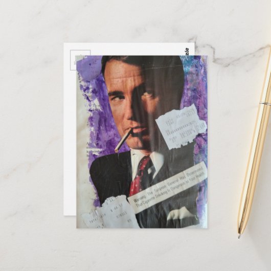 Retro 1960s era smoker man heath danger collage postkarte (Vorderseite/Rückseite Beispiel)