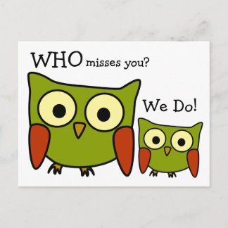 Retro 1960's Owl Miss You Postcard Postkarte