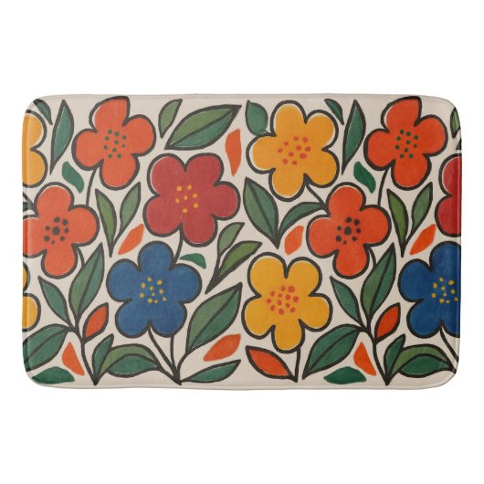 Retro 1960s Style Floral Pattern Badematte (Vorderseite)