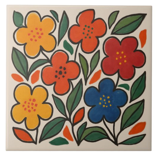 Retro 1960s Style Floral Pattern Fliese (Vorderseite)