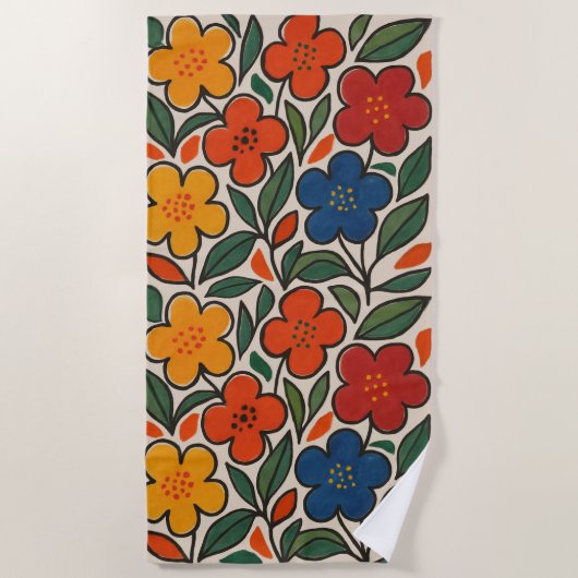 Retro 1960s Style Floral Pattern Strandtuch (Vorderseite)