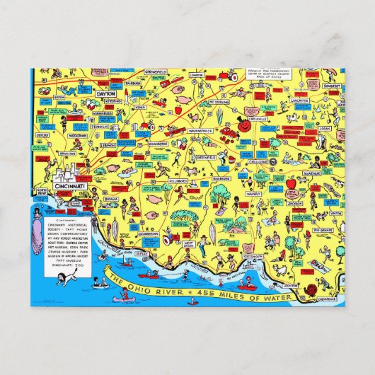 Retro 1966 Cincinnati, Postkarte von Ohio (Vorderseite)