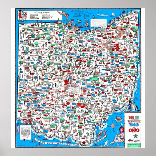 Retro 1966 Ohio Cartoon Map Poster (Vorne)