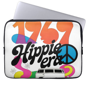 Retro-1969-Hippie-Ära-Grafik mit Friedenssymbol Laptopschutzhülle