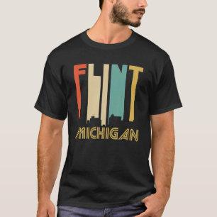 Retro 1970 s Style Flint Michigan Skyline T Shirt
