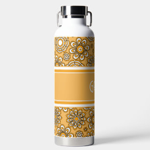 Retro 1970 Senfgelbes Blumenmuster Trinkflasche