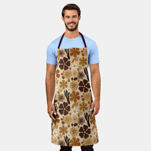 Retro-1970er-Blumen-Grafik Schürze (Getragen)