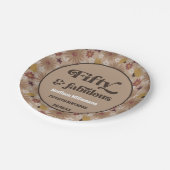 Retro 1970er Blumenblätter 50 & Fabulous Birthday Pappteller (Schrägansicht)