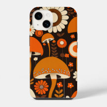 Retro 1970er Brown & Orange Pilze & Blume