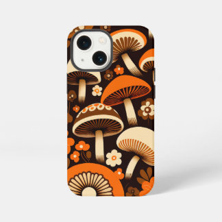 Retro 1970er Brown & Orange Pilze & Blume iPhone 13 Mini Hülle