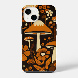 Retro 1970er Brown & Orange Pilze & Blume iPhone 14 Hülle
