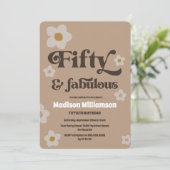 Retro 1970er Floral 50 & Fabulous Birthday Invitat Einladung (Stehend Vorderseite)