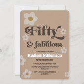 Retro 1970er Floral 50 & Fabulous Birthday Invitat Einladung (Vorderseite)