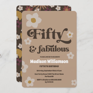 Retro 1970er Floral 50 & Fabulous Birthday Invitat Einladung