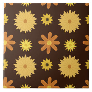 Retro 1970er Jahre Braun Orange Gelb Blumenmuster Fliese