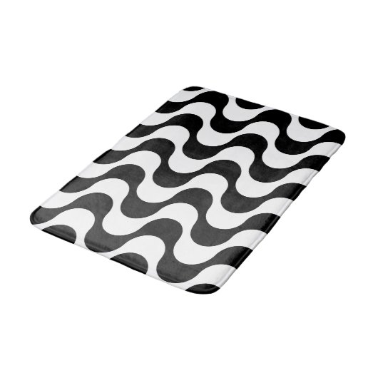 Retro 1970er Jahre Design Wavy Op-Art Stripe Muste Badematte (Schrägansicht)