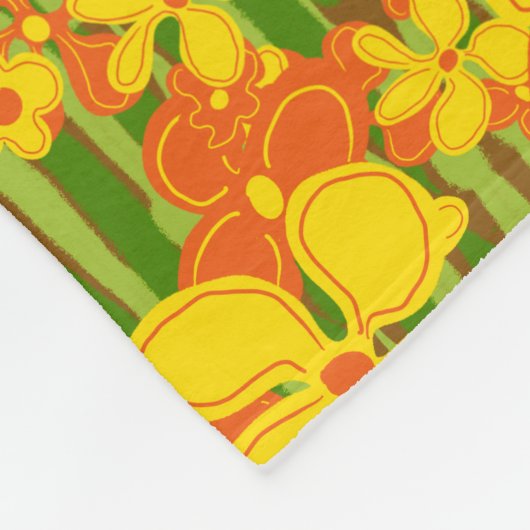 Retro 1970er-Jahre Gelbe Orange-Blume Fleecedecke (Ecke)