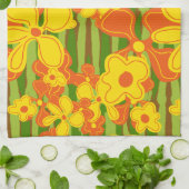 Retro 1970er-Jahre Gelbe Orange-Blume Geschirrtuch (Gefaltet)