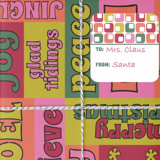 Retro 1970er Jahre geometrisches Muster Weihnachte Quadratischer Aufkleber