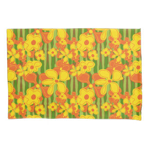 Retro 1970er Jahre kühne, helle orange gelbe Blume Kissenbezug