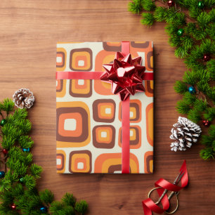 Retro 1970er Jahre Mid Century Orange und Braun Ge Geschenkpapier