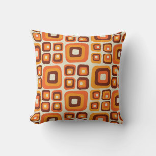 Retro 1970er Jahre Mid Century Orange und Braun Ge Kissen