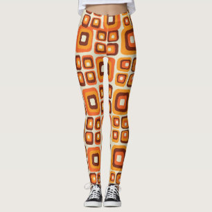 Retro 1970er Jahre Mid Century Orange und Braun Ge Leggings