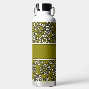 Retro 1970er Jahre Olivgrün-Blume Trinkflasche