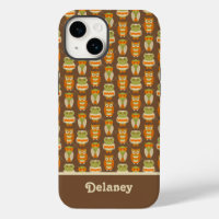 Retro 1970er Jahre Orange, grüne Blätter auf braun