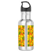 Retro 1970er Jahre Orangefarbene Blumen Edelstahlflasche (Rückseite)