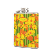 Retro 1970er Jahre Orangefarbene Blumen Flachmann (Links)