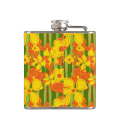 Retro 1970er Jahre Orangefarbene Blumen Flachmann (Rückseite)