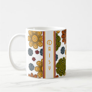 Retro 1970er Jahre Rot Grün Gelb Orange Blume Kaffeetasse