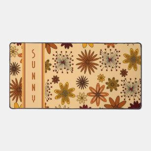 Retro 1970er Jahre Senfgelb Orange Burgund Blume Schreibtischunterlage