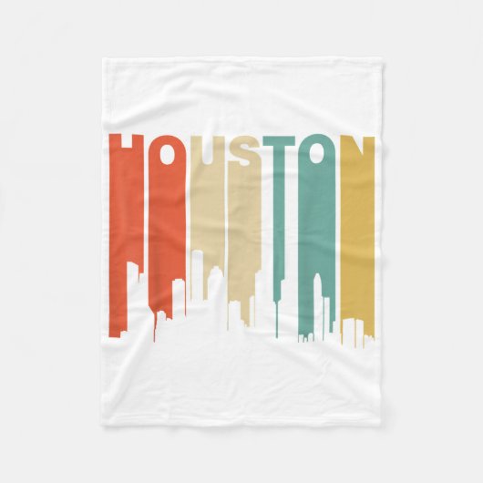 Retro 1970er Jahre Style Houston Texas Skyline Fleecedecke (Vorderseite)